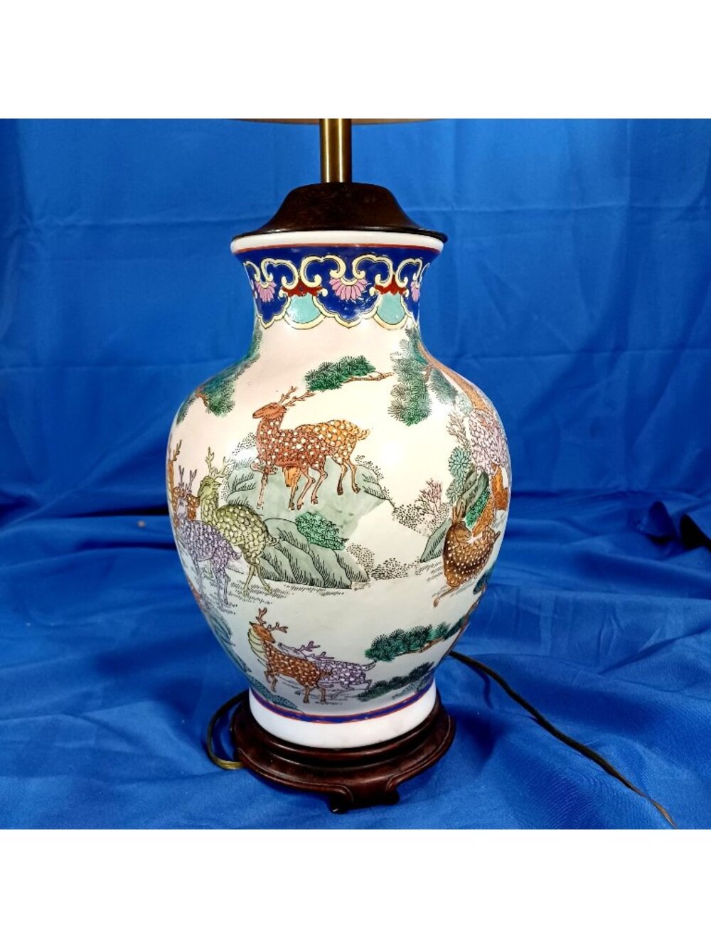 Vintage Chinese Famille Rose Porcelain Vase Deer Vase Lamp Yuhuchunping Moriage